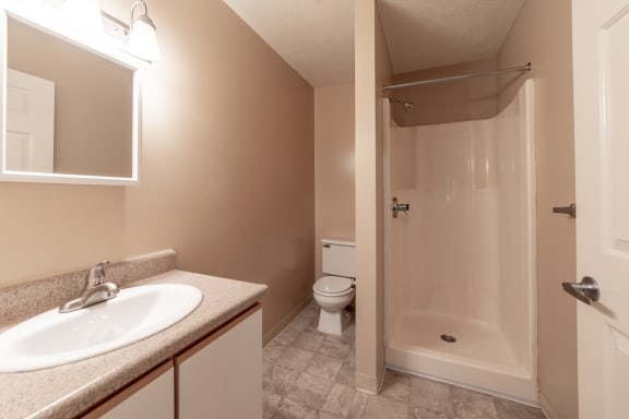 Large Soaking Tub In Master Bathroom With A Tile Surround at Bradford Ridge Apartments, Bloomington