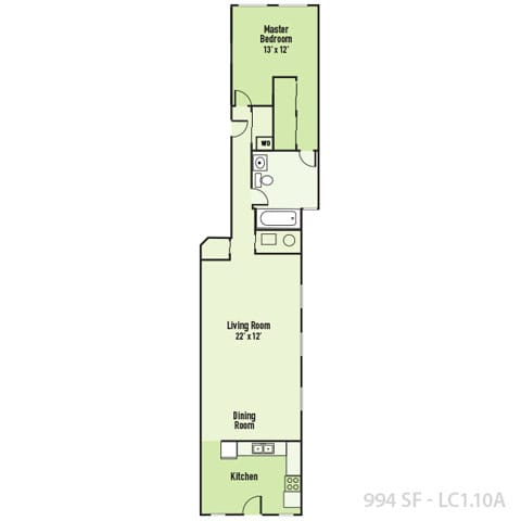1 Bedroom A 1 Bath Floor Plan at Lockerbie Court on Mass Ave, Indianapolis