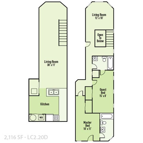2 Bedrooms D and 2 Bathrooms Floor Plans at Lockerbie Court on Mass Ave, Indianapolis, 46204