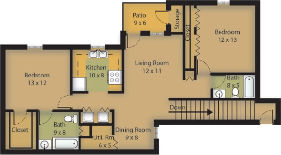 two bedroom apartment floor plan at Northlake Farms Apartments, Gurnee
