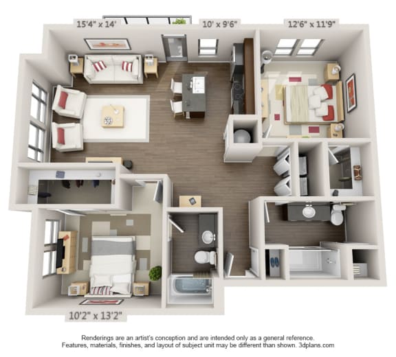 Cobalt 2 Bed 2 Bath Floor Plan at CityWay, Indiana, 46204