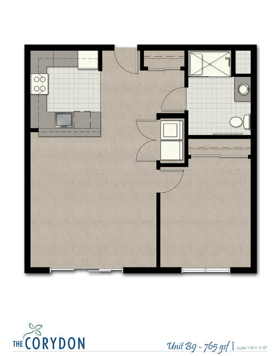 Floor Plan  One Bedroom B9 FloorPlan 763 Sq.Ft. at The Corydon, Seattle