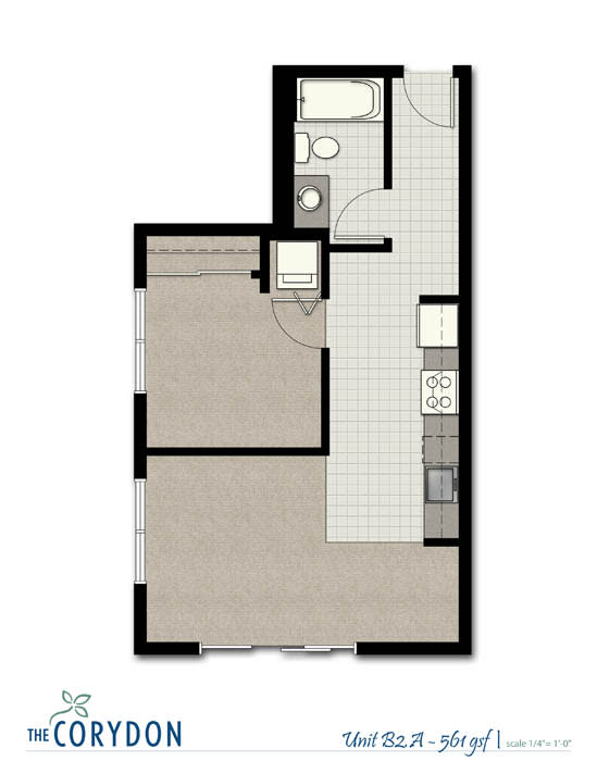 One Bedroom B2 A FloorPlan at The Corydon, Seattle, WA, 98105