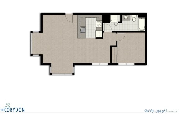 Floor Plan  One Bedroom B5 FloorPlan at The Corydon, Seattle, Washington
