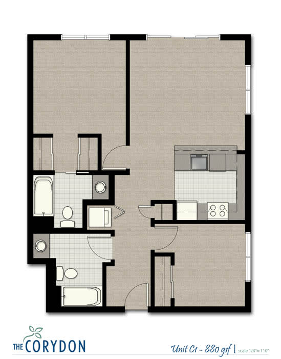 Floor Plan  Two Bedroom C1 FloorPlan at The Corydon, Seattle, 98105