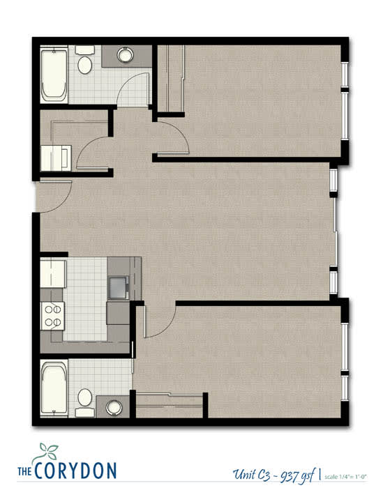 Floor Plan  Two Bedroom C3 FloorPlan at The Corydon, Washington, 98105