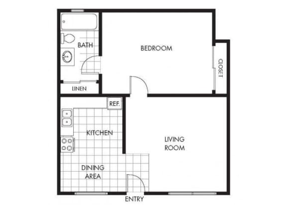 One Bedroom One Bathroom Layout A Floor Plan One Bedroom One Bathroom Layout A Floor Plan at Marina Crescent Apartments, Marina, 93933