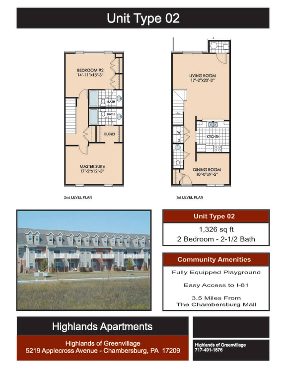 2 Bedroom Floor Plan at Highlands of Greenvillage*, Chambersburg, Pennsylvania