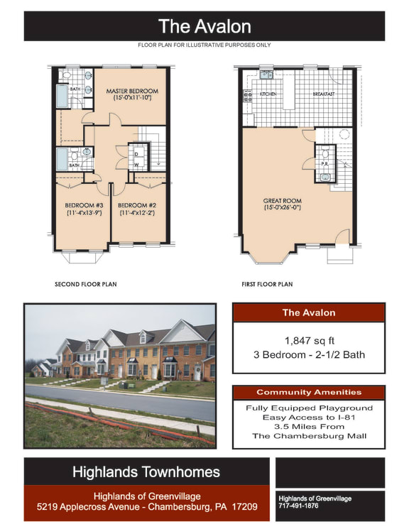 3 Bedroom 2.5 Bathroom Floor Plan at Highlands of Greenvillage*, Chambersburg, 17202