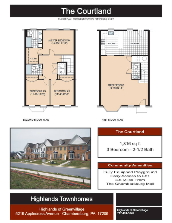 3 Bedroom 2.5 Bathroom Floor Plan at Highlands of Greenvillage*, Chambersburg, Pennsylvania