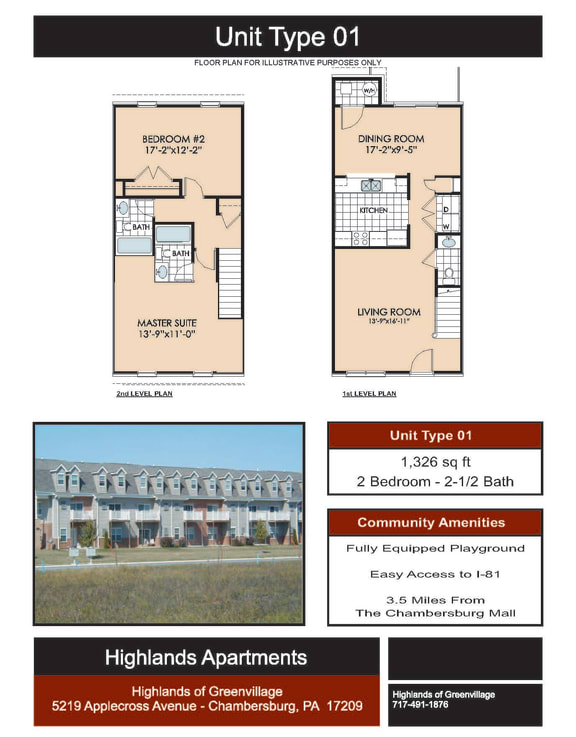 2 Bed 2.5 Bath Floor Plan at Highlands of Greenvillage*, Chambersburg, 17202