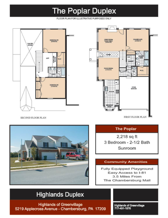 3 Bedroom 2.5 Bath Floor Plan at Highlands of Greenvillage*, Chambersburg, PA, 17202