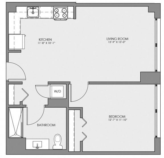 1 bed 1 bath floor plan A at Lakeview 3200 Apartments, Chicago