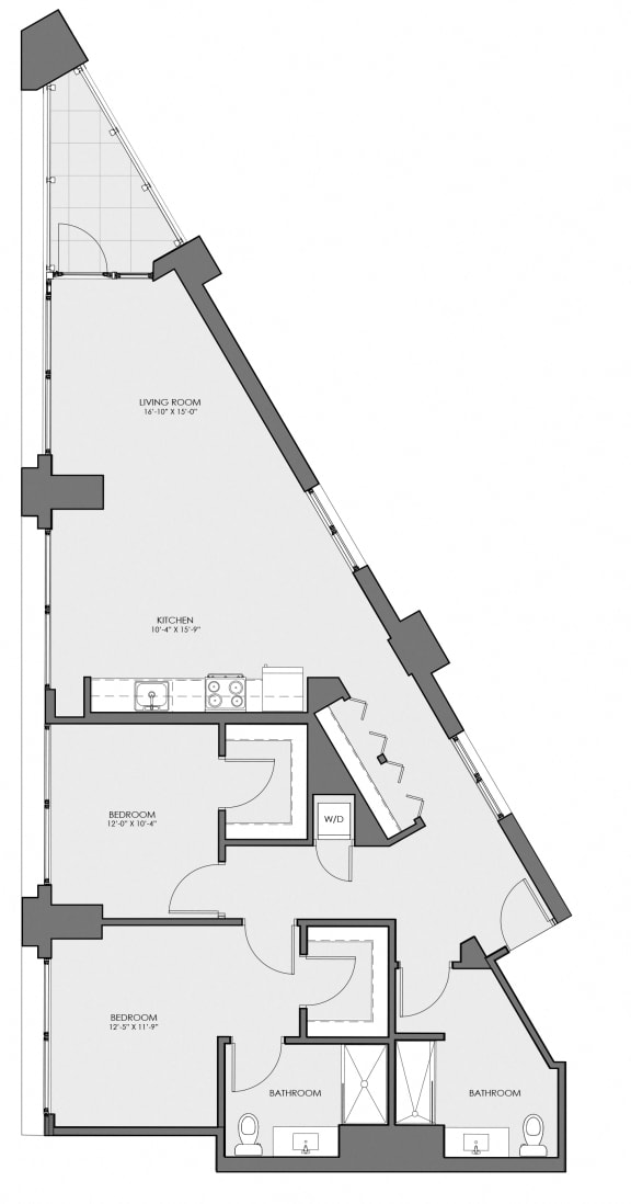 2 bed 2 bath floor plan C at Lakeview 3200 Apartments, Chicago, IL, 60657