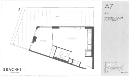 BeachHill Apartments 1 bedroom + 1 bathroom penthouse apartment floor plan in Toronto, ON