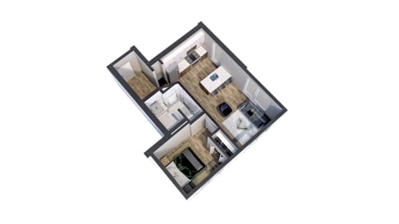 Carag 1-bedroom floor plan 3D view at The Central apartments near downtown Minneapolis MN
