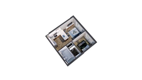 Lyndale-B 1-bedroom floor plan 3D view at The Central apartments near downtown Minneapolis MN