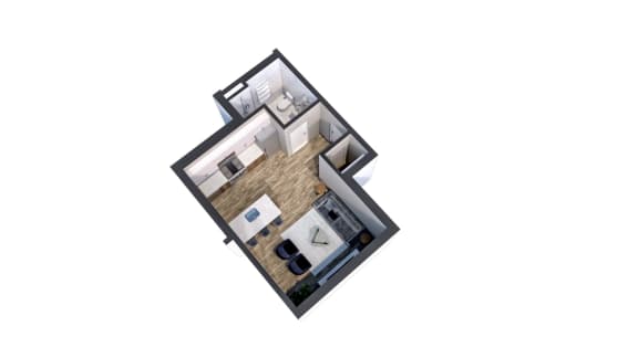 Page studio one bathroom 3D floor plan at The Central in Minneapolis MN
