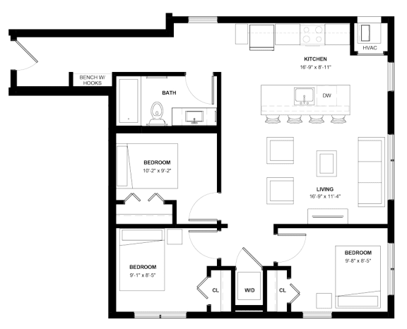 Powderhorn 3 bedroom apartment at The Central near downtown Minneapolis MN