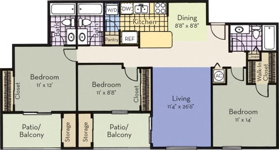 3 bed 3 bath at Laurel Oaks Apartments, Tampa