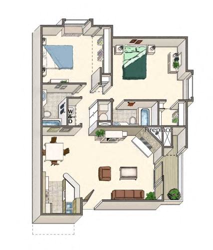 Floor Plan  2 bed 2 bath C at Silver Reef Apartments, Lakewood, 80228