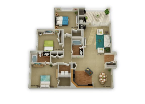 Legend Floorplan 3 Bedroom 2 Bath 1517 Total Sq Ft at Legends at Charleston Park Apartments, North Charleston, SC, 29420