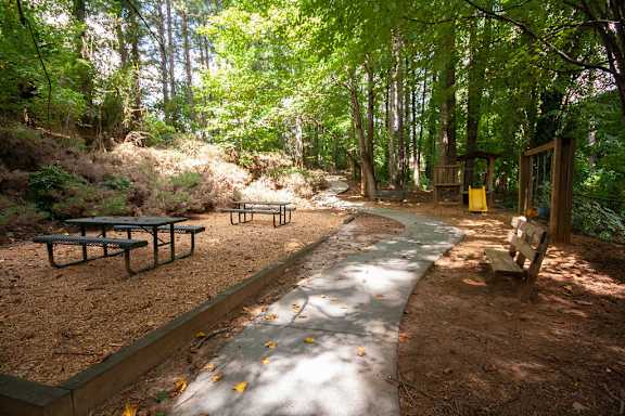picnic tables at The Mill at Chastain, Kennesaw, GA