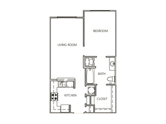 1 Bedroom 1 Bath 622 Sq.Ft. Jackson Floor Plan at The Orleans of Decatur, Decatur, 30033
