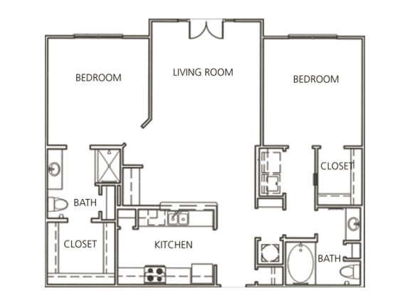 2 Bedroom 2 Bath 1,157 Sq.Ft. Loyola Floor Plan at The Orleans of Decatur, Decatur, GA