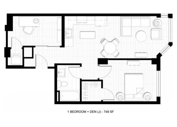 O2 Apartments 1 Bedroom Den Floor Plan
