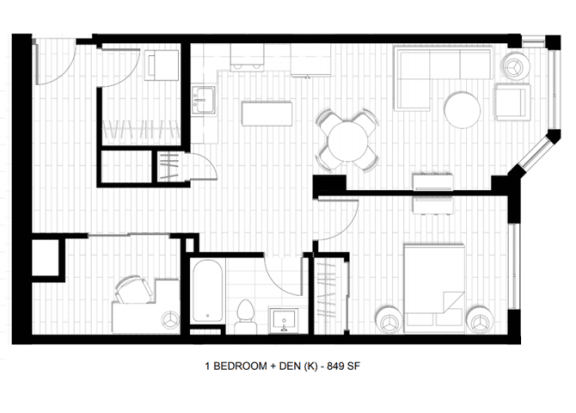 O2 Apartments 1 Bedroom Den Floor Plan