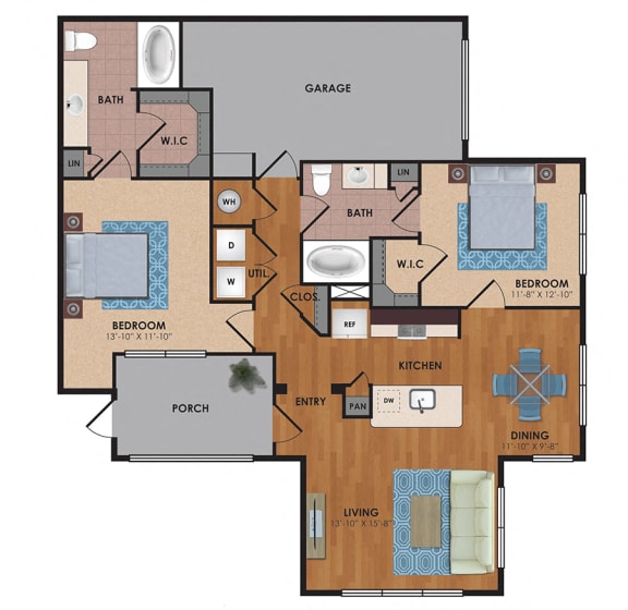 Lockhart 2 Bedroom 2 Bath Floor Plan