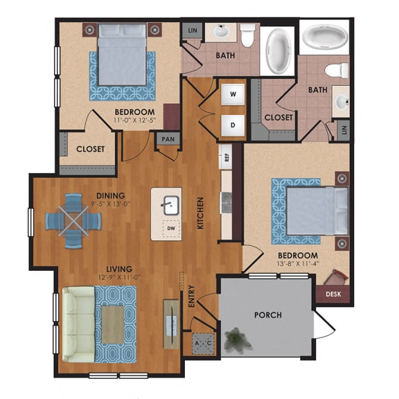 Lockhart 2 Bedroom 2 Bath Floor Plan