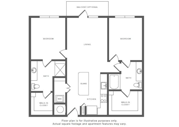 2 Bed 2 Bath B2 Floor Plan at Windsor by the Galleria, Dallas, 75240