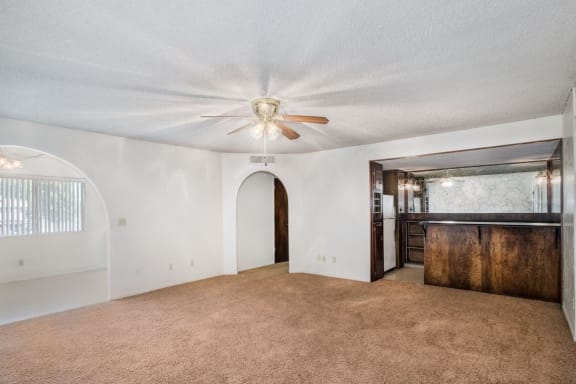 Ceiling Fan in Open Living Room at Barcelona Apartments, Visalia, CA, 93277