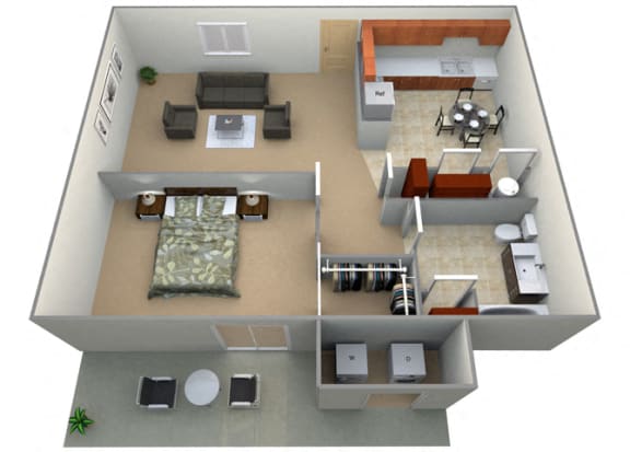 1 bedroom 1 bath  Jillingham Floor Plan at Oxford Park Apartments, Fresno, 93720