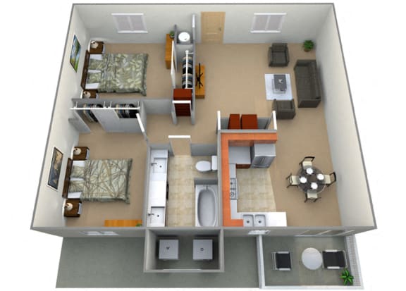 2 bedroom 1 bath A  Manchester Floor Plan at Oxford Park Apartments, Fresno