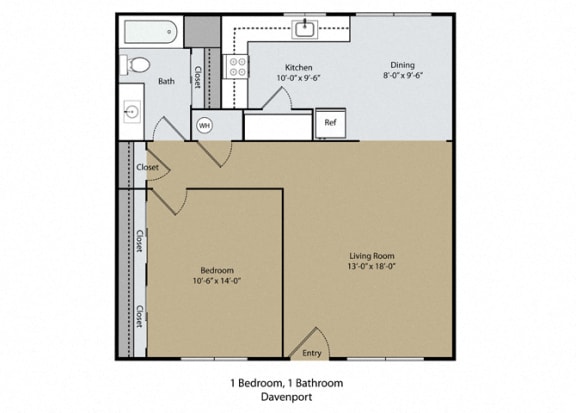 Floor Plan  1 bedroom 1 bathroom  Davenport Floor Plan A at Scottsmen Apartments, Clovis, California