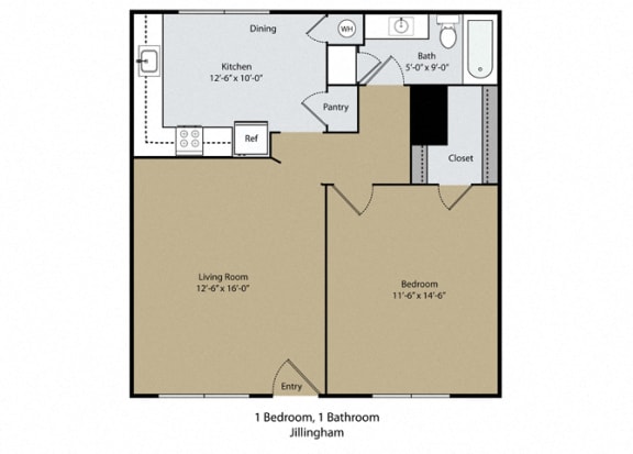 Floor Plan  1 bedroom 1 bathroom  Jillingham Floor Plan at Scottsmen Apartments, Clovis, 93612