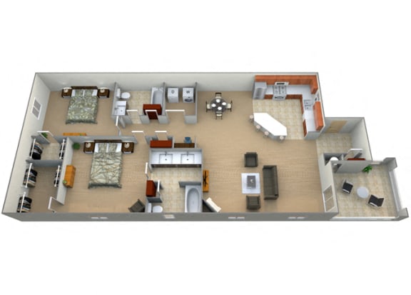 2 bedroom 1 bathroom A  Palacio Floor Plan at Villa Faria Apartments, California