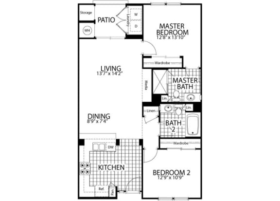 Fir &#x2013; 2 Bedroom 2 Bath Floor Plan Layout &#x2013; 1041 Square Feet