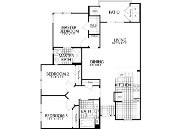 Spruce – 3 Bedroom 2 Bath Floor Plan Layout – 1314 Square Feet