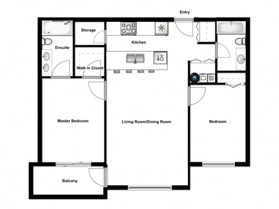 Two bedroom, two bathroom apartment layout at Summerhill Place in Nanaimo, BC
