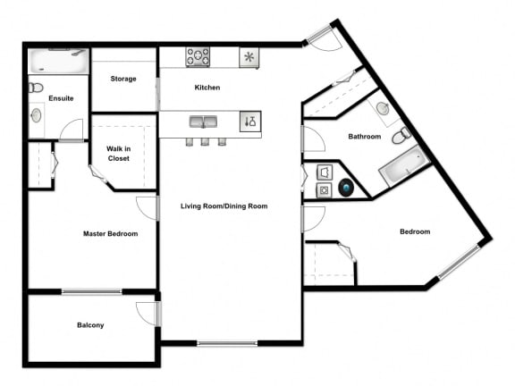 Two bedroom, two bathroom apartment layout at Summerhill Place in Nanaimo, BC