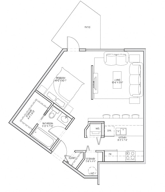 Bachelor, one bathroom apartment layout at Summerhill Place in Nanaimo, BC