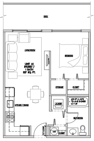 One bedroom, one bathroom apartment layout at Summerhill Place in Nanaimo, BC