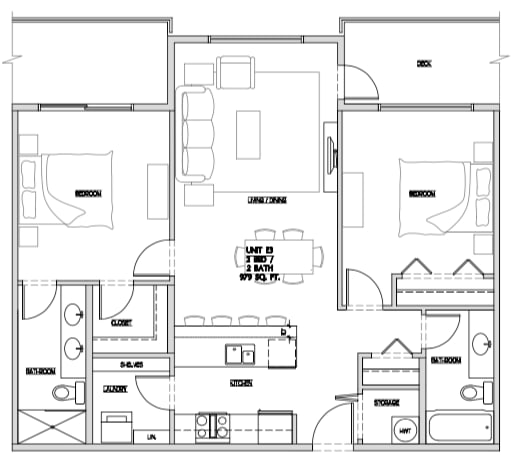 Two bedroom, two bathroom apartment layout at Summerhill Place in Nanaimo, BC