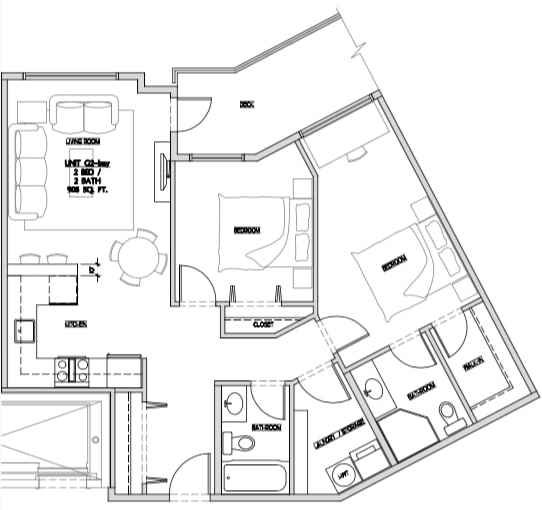 Two bedroom, two bathroom apartment layout at Summerhill Place in Nanaimo, BC