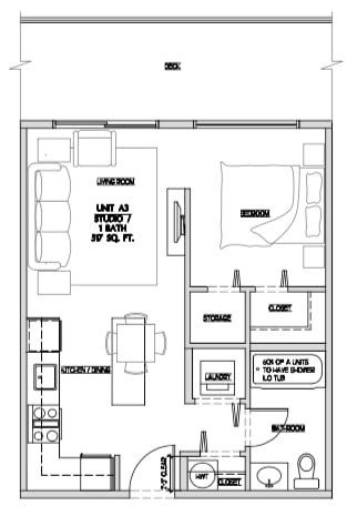 One bedroom, one bathroom apartment layout at Summerhill Place in Nanaimo, BC