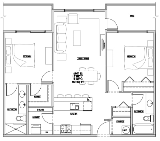 Two bedroom, two bathroom apartment layout at Summerhill Place in Nanaimo, BC